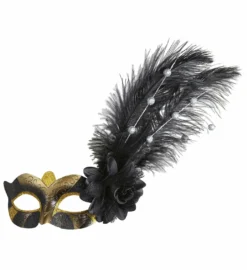 Oogmasker Goud / Zwart Met Roos En Decoratie