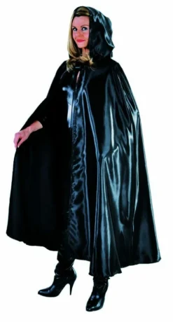 Glanzend Zwarte Cape Met Capuchon Vrouw