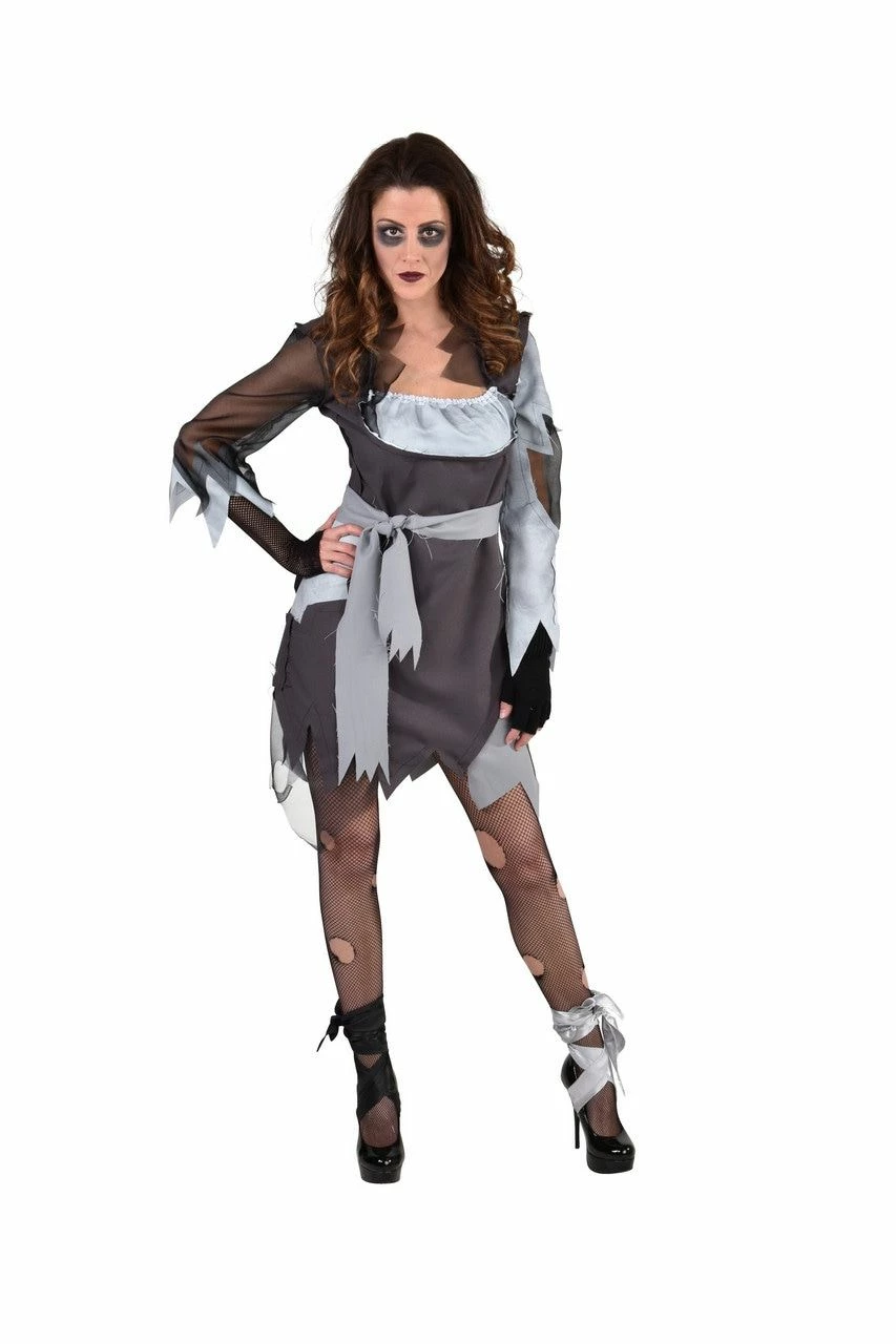 Grauwe Grijze Graf Zombie Vrouw Kostuum 1 Grauwe Grijze Graf Zombie Vrouw Kostuum