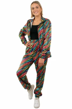 Jaren 80 Trainingspak Kleurige Zebra Strepen Dames Vrouw Kostuum