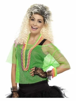 80s Zeer Felle Neon Groene Visnet Shirt Vrouw
