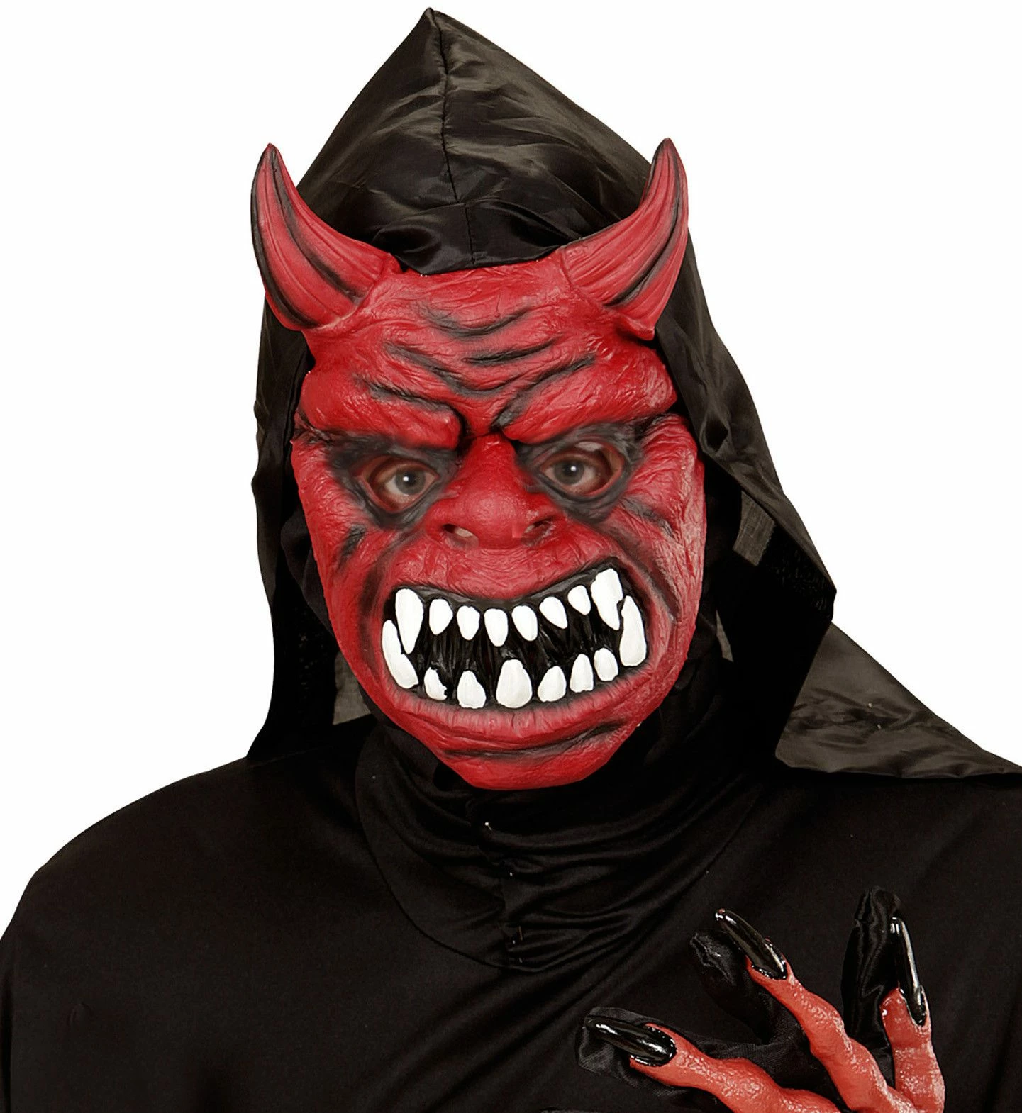 Evil Red Duivelmasker Met Kap 2 Evil Red Duivelmasker Met Kap - Afbeelding 2