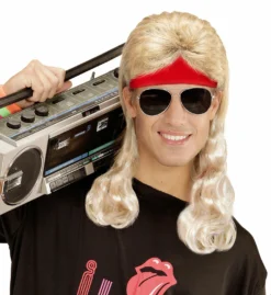 Sporty Rode Zweetband Met Blond Gekruld Haar -DuivelDesigns Winkel wdm1014 05837 d 4