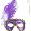 Oogmasker, Paars Met 4 Diamanten En Veren