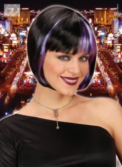 Pruik, Zoey Zwart Met Paarse Highlights