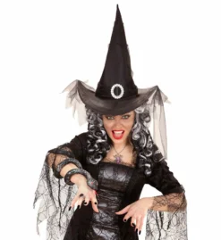 Klassieke Heksenhoed Met Tule, Zwart -DuivelDesigns Winkel wdm1516 51535 c 1