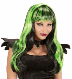 Lange Pruik, Halloween Zwart / Groen