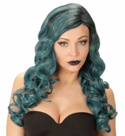 Pruik Rihanna Swinger Zwart / Blauw / Groen