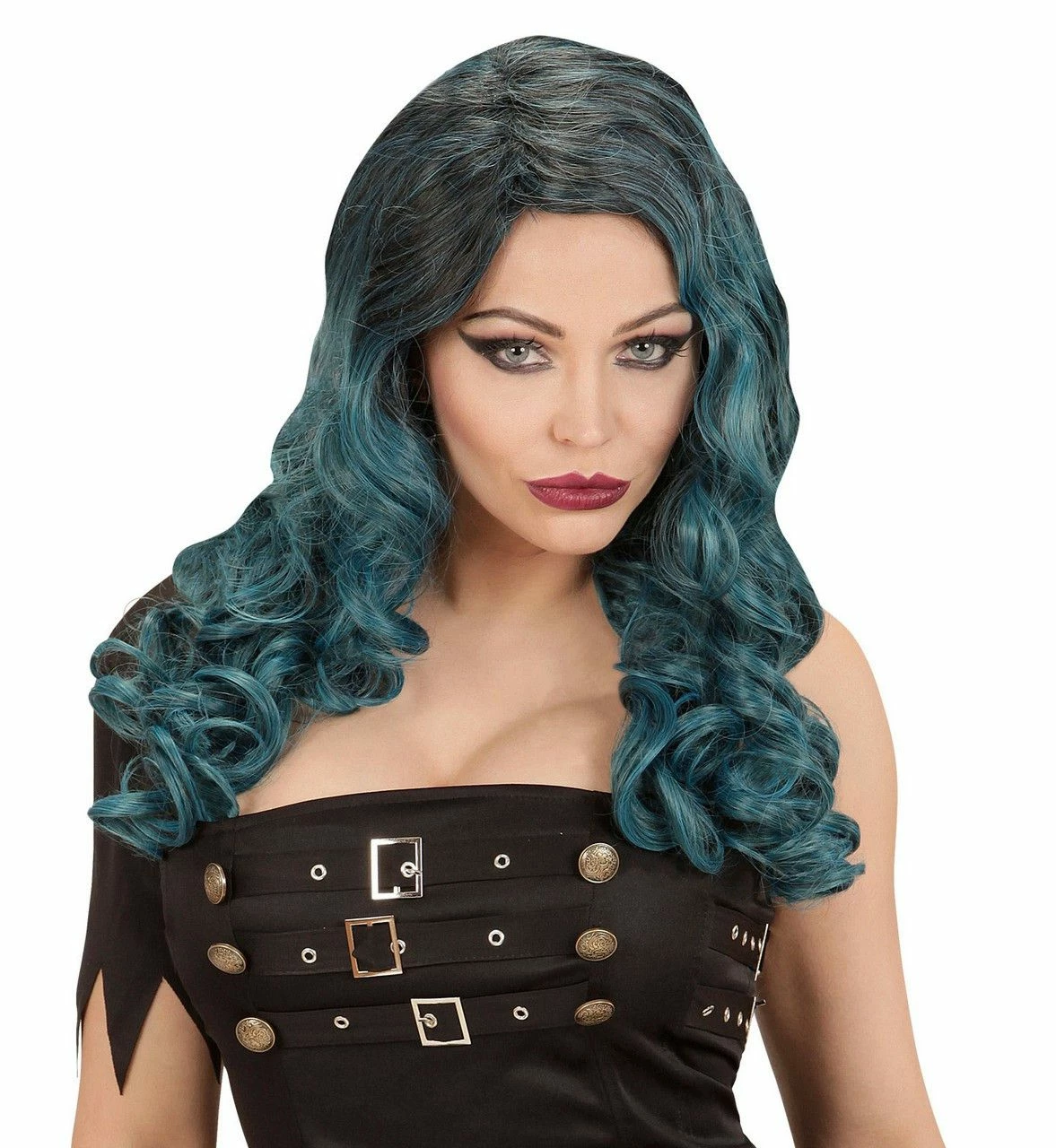 Pruik Rihanna Swinger Zwart / Blauw / Groen 2 Pruik Rihanna Swinger Zwart / Blauw / Groen - Afbeelding 2