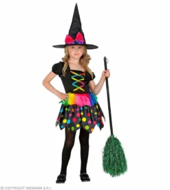 Gekleurde Polkadot Heks Henrika Meisje Kostuum