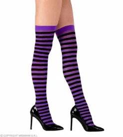 Kniekousen Extra Lang Gestreept, Neon Paars